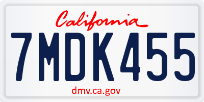 CA license plate 7MDK455