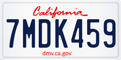 CA license plate 7MDK459