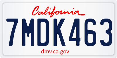 CA license plate 7MDK463