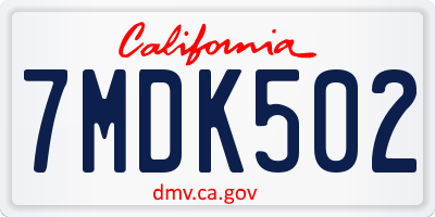 CA license plate 7MDK502