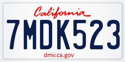 CA license plate 7MDK523