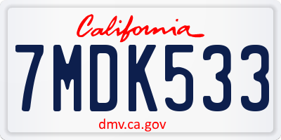 CA license plate 7MDK533