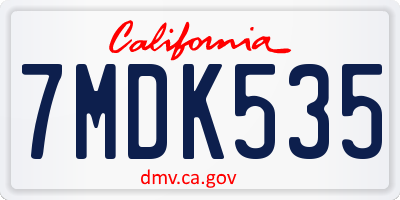 CA license plate 7MDK535