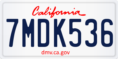 CA license plate 7MDK536