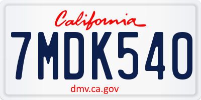 CA license plate 7MDK540