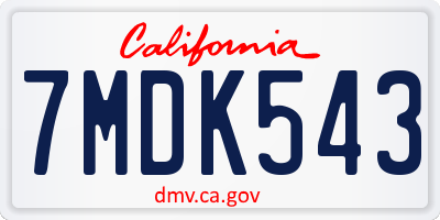CA license plate 7MDK543