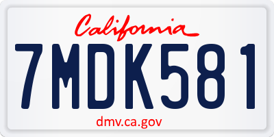CA license plate 7MDK581