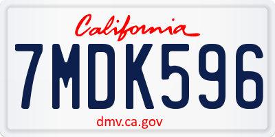 CA license plate 7MDK596