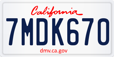 CA license plate 7MDK670