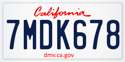 CA license plate 7MDK678