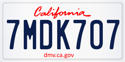 CA license plate 7MDK707