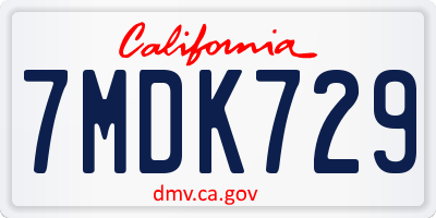 CA license plate 7MDK729