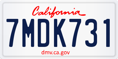 CA license plate 7MDK731