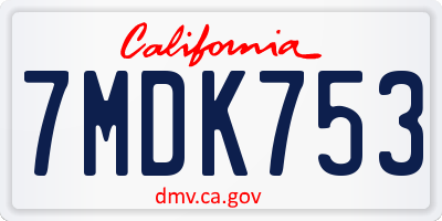 CA license plate 7MDK753