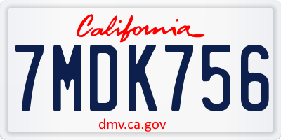 CA license plate 7MDK756