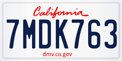 CA license plate 7MDK763