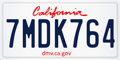 CA license plate 7MDK764
