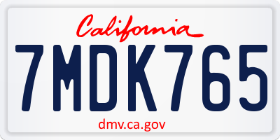 CA license plate 7MDK765