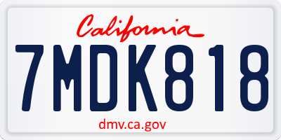 CA license plate 7MDK818