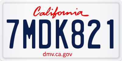 CA license plate 7MDK821