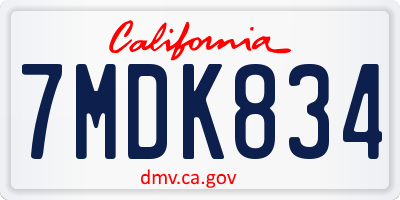 CA license plate 7MDK834