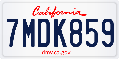 CA license plate 7MDK859