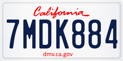 CA license plate 7MDK884