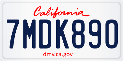 CA license plate 7MDK890
