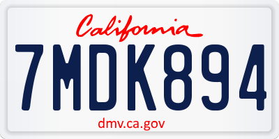 CA license plate 7MDK894
