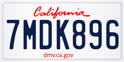 CA license plate 7MDK896