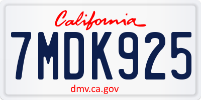 CA license plate 7MDK925