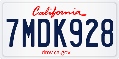 CA license plate 7MDK928