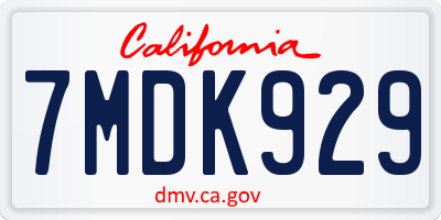 CA license plate 7MDK929