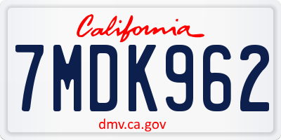 CA license plate 7MDK962