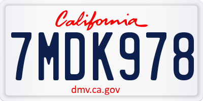 CA license plate 7MDK978