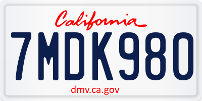 CA license plate 7MDK980