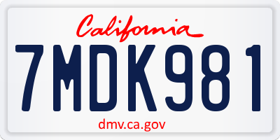 CA license plate 7MDK981