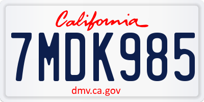 CA license plate 7MDK985