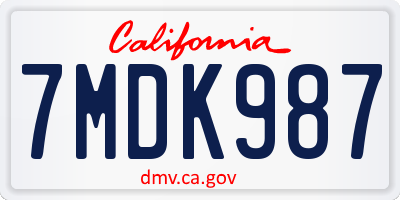 CA license plate 7MDK987