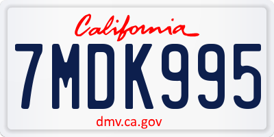 CA license plate 7MDK995