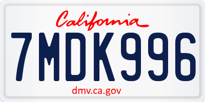 CA license plate 7MDK996