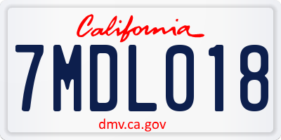 CA license plate 7MDL018