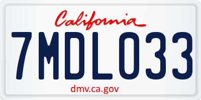 CA license plate 7MDL033