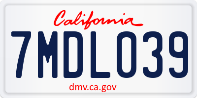 CA license plate 7MDL039