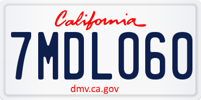 CA license plate 7MDL060