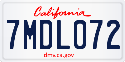 CA license plate 7MDL072