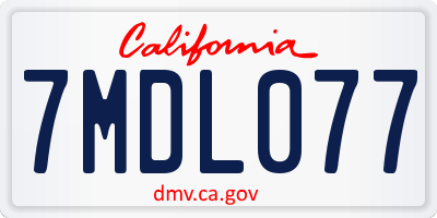 CA license plate 7MDL077