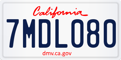 CA license plate 7MDL080