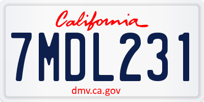 CA license plate 7MDL231