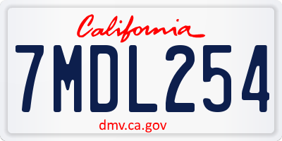 CA license plate 7MDL254